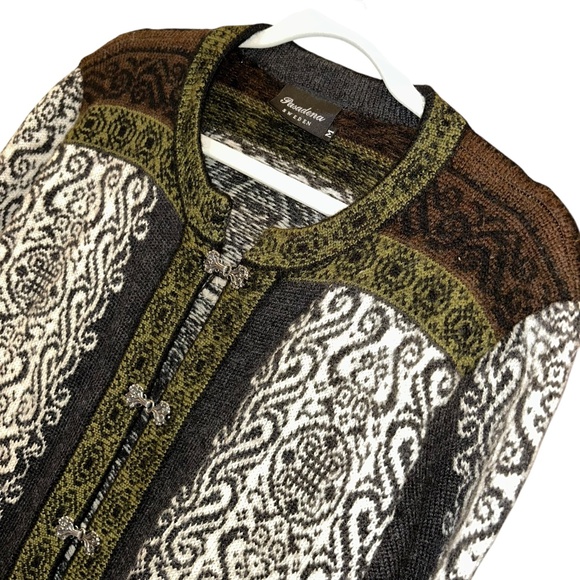 Pasadena Sweden Norwegian pewter toggle Fair Isle Wool long sweater M - Picture 6 of 6
